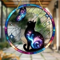 Bohemian suncatcher variant featuring a black cat and butterfly with galaxy nebula patterns - Galaxy Black Cat Pattern (27) / 15x15x0.2cm