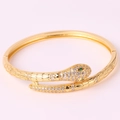 Elegant gold snake wrap bracelet featuring green gemstone eyes and pavé crystal scales - Full Pave Snake Head and Tail Style (Style 1)