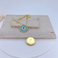 Gold plated evil eye necklace featuring a zircon encrusted pendant on stone background - #5 Blue Evil Eye