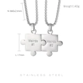 Silver stainless steel puzzle piece pendant necklaces engraved with Weirdo #1 and #2 - Pair of Jigsaw Puzzle Couple Necklaces (组合款)