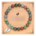Beaded heart bracelet with colorful stone beads and baby footprint charm on a gift card - India Agate Baby Feet Bracelet