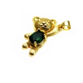 Gold teddy bear pendant with a green zircon gemstone and minimalist micro-inlay finish - Style C Green