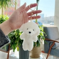 White teddy dog plush keychain accessory with gold ring for bags and backpacks - Dog / Gold Clasp