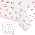 Servetten met kersen- en strikprint en roze geruite rand voor tafeldecoratie - Rechthoekig Tafelkleed