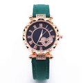 Orologio elegante da donna con quadrante cuore in strass e cinturino verde scuro - Verde