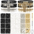 Detail view of 20-grid DIY jewelry kit with clay beads, letter beads and elastic string - Style 12 Black & White Set