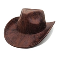 Classico cappello da cowboy western con texture vintage in ecopelle e tesa larga curva - M (56-58cm) / Cuore Caffè