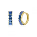 Polished gold huggie hoop earrings featuring baguette-cut blue zircon stones - Gold Blue Zirconia