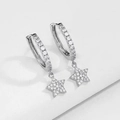 Silver star drop hoop earrings with zircon stones and polished finish for women - Silver Mini Star