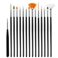 Professional 15pcs nail art brush set with black handles for painting and detailing - Black