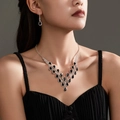 Luxury floral jewelry set with black teardrop crystals and sparkling diamonds - Vintage Black Teardrop Style (DTN14027021BK)