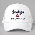 Cappellino trucker bianco traspirante con ricamo Cowboys & TEQUILA in stile retrò - Taglia unica / Bianco