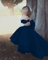Élégante robe de demoiselle d'honneur bleu marine avec grand nœud et ourlet asymétrique - Bas / Bleu Marine / Personnalisé