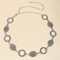 Vintage silver bohemian waist chain with embossed coin discs and adjustable lobster clasp - 19371 Hollow Ring Style / Antique Silver