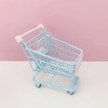 Miniature blue and pink wire desktop organizer shopping cart for office snacks and decor - Medium Blue Shopping Cart 13.5*9.5*15cm