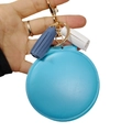 Faux rabbit fur ball compact mirror keychain in sky blue with tassel and gold ring - Blue With Tassels