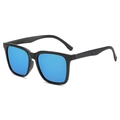 Modern square black sunglasses with vibrant blue mirrored lenses for men and women - Black Frame Blue Mirrored Lens