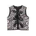 Quilted leopard print vest for women featuring black satin bows on a white background - S / Black and White Leopard Print