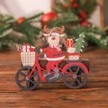 Wooden Christmas reindeer on bicycle ornament with red festive details and hemp rope - Reindeer Riding Bicycle Style (P-Z92)