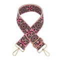 Detailed close-up of ethnic embroidery texture and golden alloy buckle on wide bag strap - Rose Pink Dark Coffee Flower