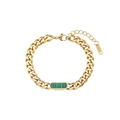 Dettaglio macro del bracciale a maglia cubana placcato oro 18 carati con malachite verde - Bracciale Quadrato a Righe Verdi