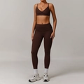 Women's 2-piece dark brown recycled yoga set with V-neck sports bra and high waist leggings - 8998 Bra + 8998 Skinny Jeans (from Jiao Cha Ka)
