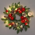 Christmas wreath with LED lights, pine cones, red berries and merry christmas sign - 45cm Full Wreath (With LED Lights)