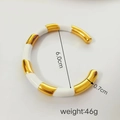 18k gold plated stainless steel C-shape cuff bracelet with white enamel detailing - White Enamel