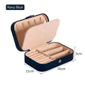 Portable navy blue PU leather jewelry box organizer with multi-compartment interior - Double Layer PU Leather / Navy Blue