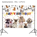 Dog paw themed happy birthday backdrop banner with realistic puppy photos, 1.27x0.7m - Backdrop - Dog Theme