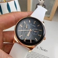 Quartz sports watch with white silicone strap, rose gold case, and black diamond dial - White