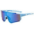 Gafas de sol deportivas sin montura con lentes degradadas azul-púrpura y vista de 45 grados - Montura Azul Lentes de Espejo Azules