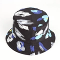 Detailed view of reinforced stitching on black tie-dye bucket hat with abstract print - M (56-58cm) / Graffiti-Black
