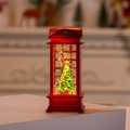 Red Christmas telephone booth lantern with interior tree, crown top, and warm LED light - Water-filled Telephone Booth Red Christmas Tree
