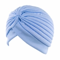 Light blue pleated turban hat made of soft knitted fabric for a stylish hair wrap look - One Size / Sky Blue