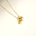 Golden balloon style 3D letter F pendant on polished stainless steel beaded chain - Letter F(S-P062-F)