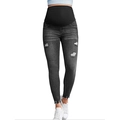 Jeans premaman slim grigio scuro con strappi e fascia elastica di supporto sulla pancia - XL / Nero