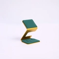 Golden Z-shaped metal jewelry display stand with dark green velvet pads for watches - Dark Green