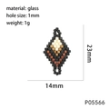 Detail of 23x14mm diamond-shaped glass seed bead mosaic accessory with 1mm hole - P05566