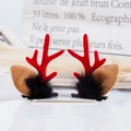 Cute Christmas reindeer antler hair clips with red flocking and soft brown felt ears - 14# Red Antler Clip with Black Faux Fur