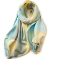 Elegant plaid scarf in yellow and blue pastels with soft fringes on a white background - 180cm / Blue and Yellow