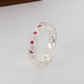 Anello regolabile con cuori rosa e zirconi rosa e bianchi scintillanti - Argento Lucido Cuore in Zirconia Rosso Bianco