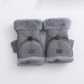 Gray faux suede convertible gloves with plush fur trim and touch-screen function - Gray