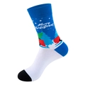 Blue Christmas socks featuring Merry Christmas text and a red truck with a tree - One Size / 218-Blue White Truck Xmas Tree
