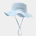 Detailed view of light blue sun hat fabric with adjustable windproof rope and slider - Kids 54cm / Light Blue