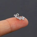 Silver titanium steel helix stud with micro-paved cubic zirconia held between fingers - CC111-1 Silver Curved Zirconia