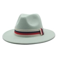 Close-up of mint green wool fedora hat featuring a vintage woven Greek key pattern band - Mint Green