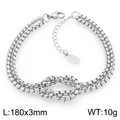 Silver double-layer stainless steel bead chain bracelet with a central knot and lobster clasp - 3mm Steel Color Bracelet (KB205990-Z)