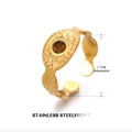 Adjustable golden stainless steel ring with round brown tiger eye stone in retro style - Tiger Eye Style (ZN067-4)