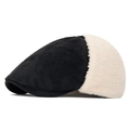 Berretto invernale da strillone con patchwork di finta pelle scamosciata e pile beige - Nero